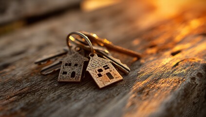 House keys on rustic wood