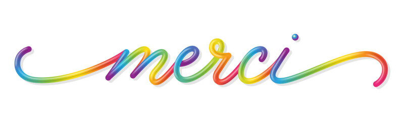 MERCI (THANK YOU in French) colorful vector calligraphy banner