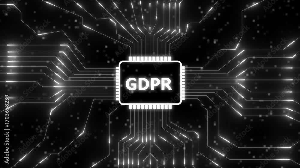 Poster gdpr concept digital circuit board with glowing lines and data points privacy protection. digital ci