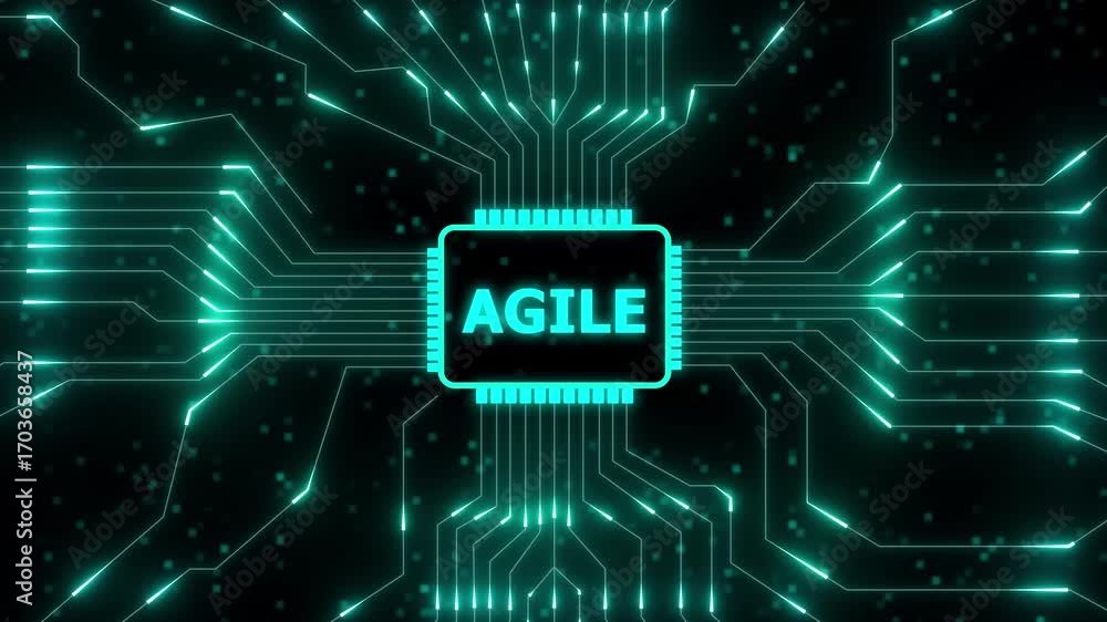 Aufkleber agile technology circuit board glowing neon lines digital innovation concept video. agile technology