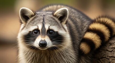 Fototapeta premium Close up of raccoon, cute mammal with distinctive facial markings.