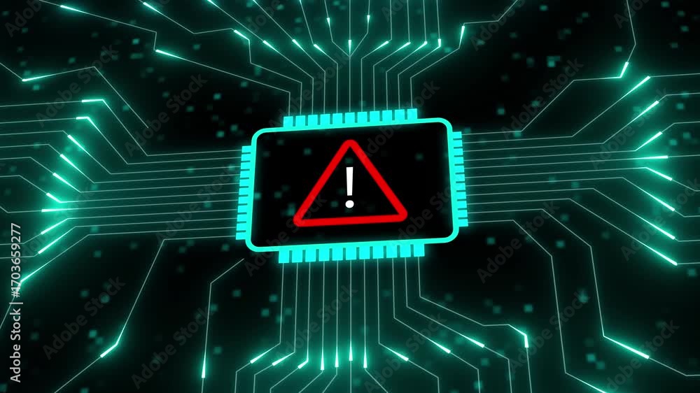 Poster technology system highlighting risk, warnings, and critical data signals. digital circuit board with