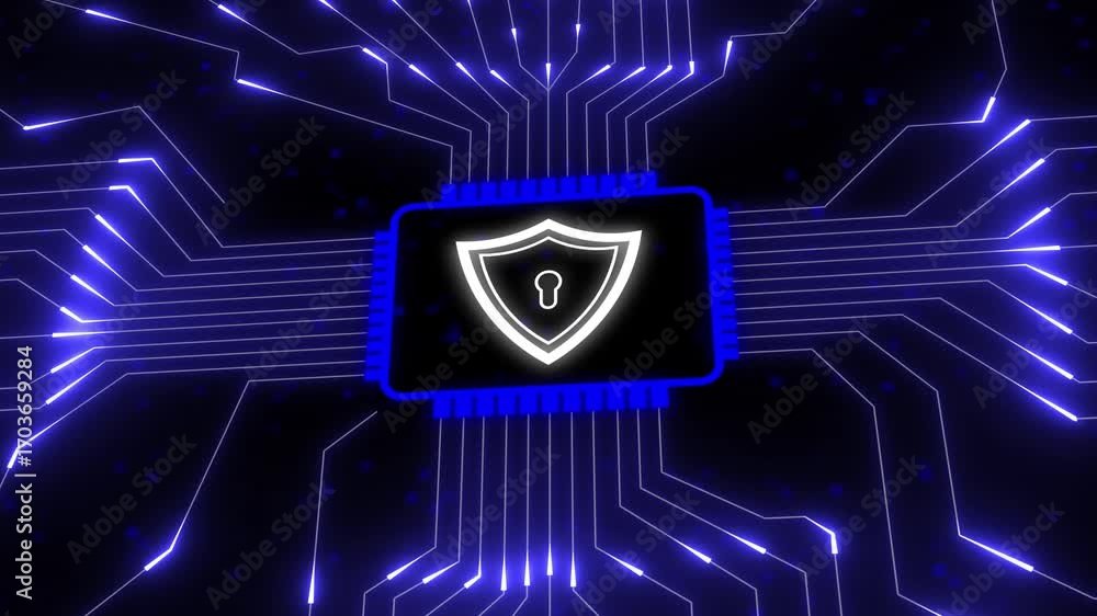 Poster digital security shield on circuit board technology protection. digital shield with circuit board an