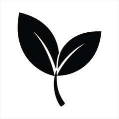 Black silhouette of two leaves on a white background leaf plant 1