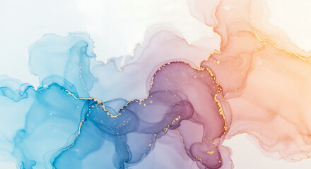 Fototapeta premium Pastel Blue and Purple Fluid Art Abstract Marble Texture with Gold Veins