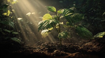 Young Mulberry black tree growing in the fog