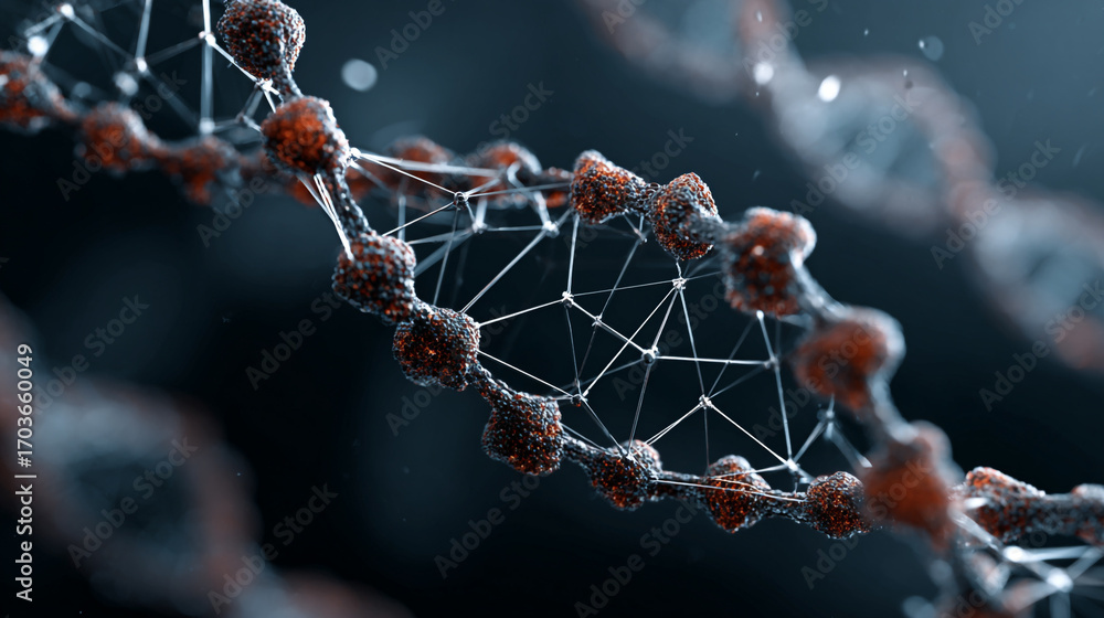 Poster abstract dna structure intricate network of nodes and connections swirling helix of molecular biolog