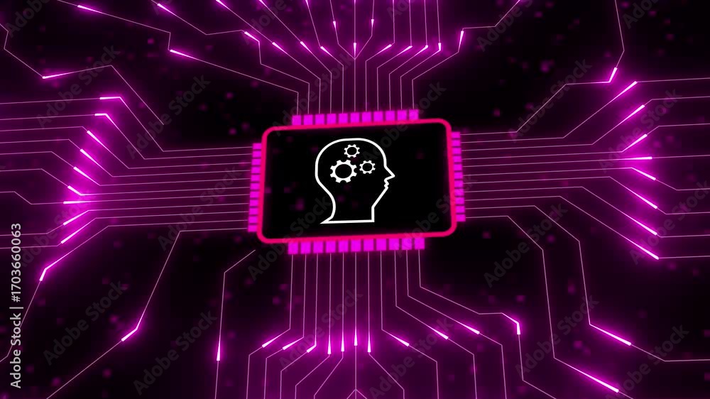 Aufkleber digital brain with gears inside circuit board glowing neon purple artificial intelligence. artificia