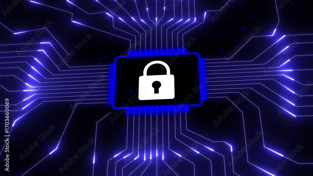Poster secure digital network with glowing circuit board and padlock icon security. lock icon with circuit 