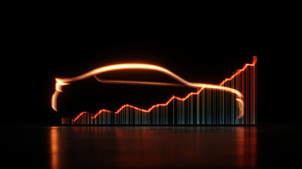 Glowing car silhouette with upward trending graph sales growth automotive industry