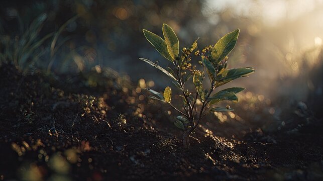 Young Riberry tree growing in the fog