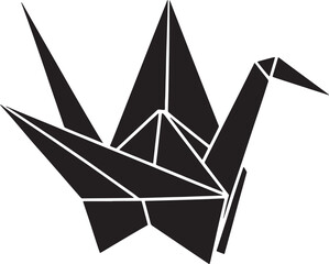 Origami Crane Silhouette on Transparent Backdrop Symbolizing Peace and Hope with Geometric Design