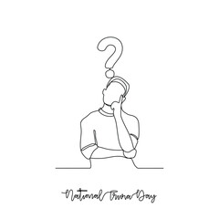 One continuous line drawing of National Trivia Day vector illustration. National Trivia Day themes design concept in simple linear continuous line. Great design for campaign and business purpose.