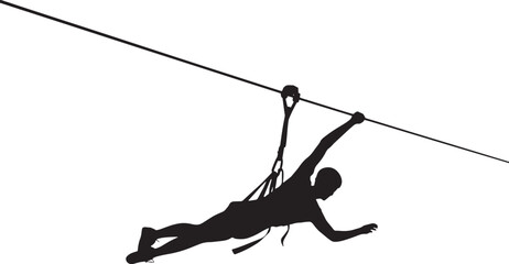 Silhouette of a Person on a Zip Line Adventure Activity with Transparent Background for Stock Illustration