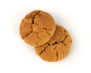 Chocolate cookies with chocolate filling isolated, brown round biscuits, broken sweet cocoa pastry