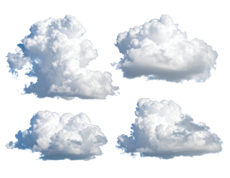 Four stylized cumulus clouds against black