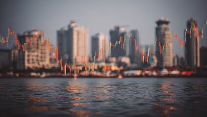 Financial chart over cityscape waterfront