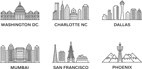 Washington D.C. Skyline Silhouette Vector Illustration with Prominent Landmarks and City Name Below