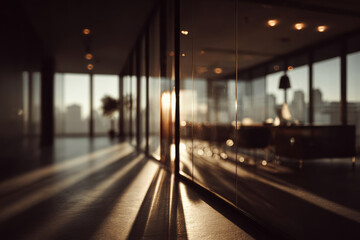Obraz premium office window provides view into modern workspace enhanced with ar visualization of business meetings