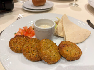 Falafel in Restaurant, Fried Chickpea Round Pieces, Traditional Falafels
