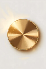 Fototapeta premium Golden circular emblem, polished surface, radiating light. 