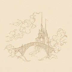 Fototapeta premium Fantasy castle floating bridge sketch