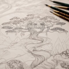 Obraz premium Fantasy treehouse sketch