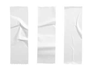 Three crumpled white paper rectangles