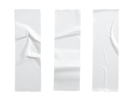 Three crumpled white paper rectangles