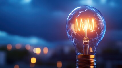 Light bulb glowing with blue energy pulses and bright flashes of electricity in the background
