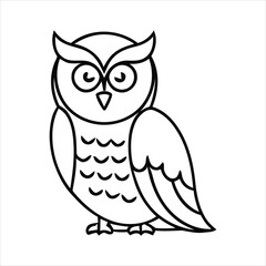 Simple black outline cartoon owl illustration on white background bird