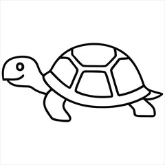 Simple black outline cartoon turtle with segmented shell and smiling face tortoise reptile