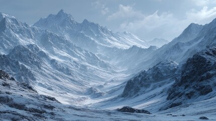 Majestic Peaks: A Panoramic Vista of Snow-Dusted Mountain Range Scenery