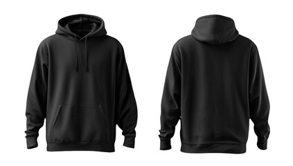 Front and back view of a black hoodie