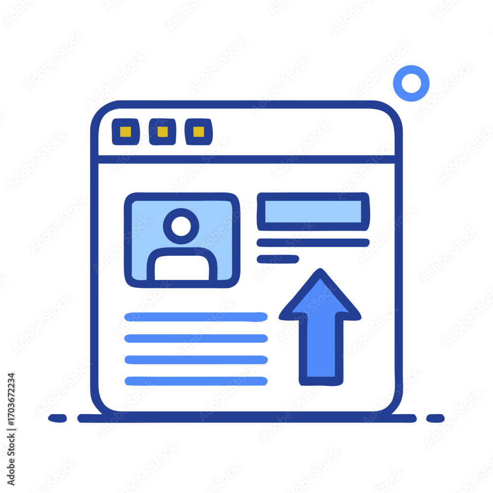 Aufkleber webpage layout icon with user profile and upward arrow