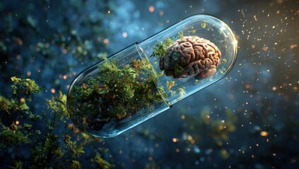 A brain-shaped capsule, filled with nature