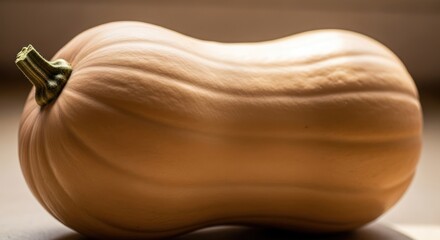 Single butternut squash with neutral background and soft lighting
