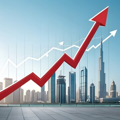 Fototapeta premium Growth and financial success are depicted in a 3D bar chart with an upward arrow