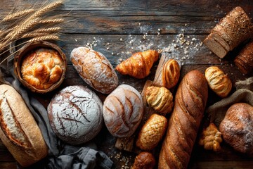 Assorted baked goods on a rustic wooden table
