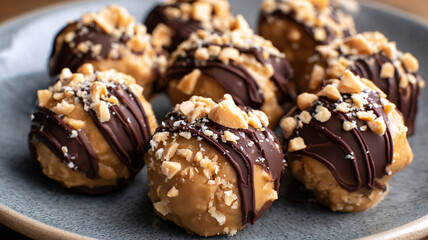 Homemade Peanut Butter Chocolate Truffles with Nut Topping