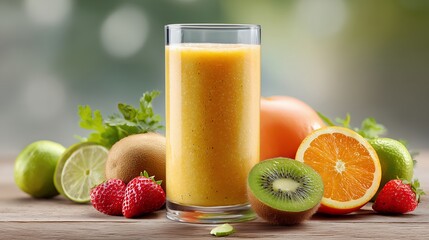 Fototapeta premium Fresh citrus fruit juice in a glass with oranges