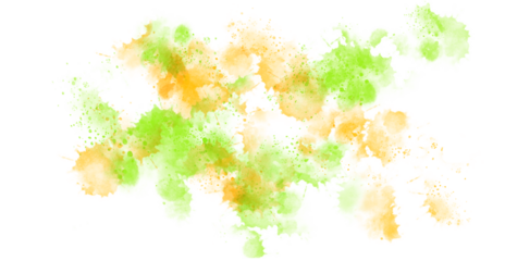 Vibrant blots of green and yellow coalesce into an abstract design on black background.