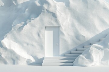 Door and stairs on textured white backdrop