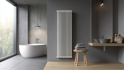 Modern bathroom interior with minimalist heating radiator