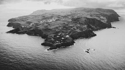Aerial Drone View of Ilhéu do Topo, São Jorge Island, Azores
