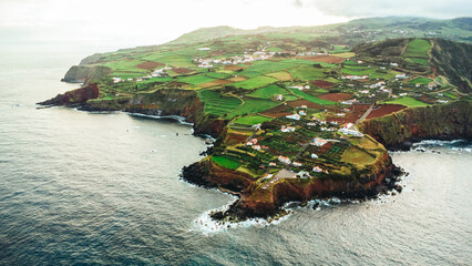 Aerial Drone View of Ilhéu do Topo, São Jorge Island, Azores