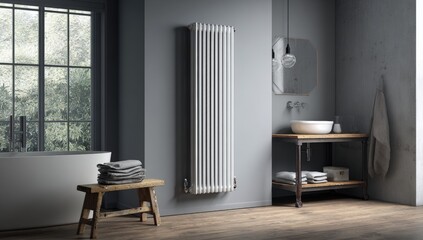 Modern bathroom with vertical radiator