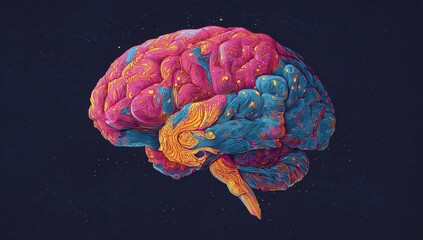 Vibrant brain illustration, side view