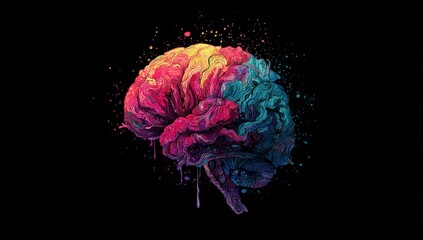 Colorful brain illustration on black background