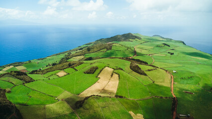 Aerial Panorama of Sao Jorge Island, Azores – Dramatic Cliffs and Atlantic Views